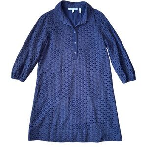 Draper James Navy Eyelet Cotton Shirt Dress - Size 10